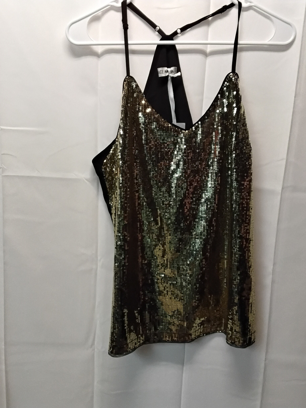 Grace Karin Gold Sequin Cami Racer Back Tank with Black Back